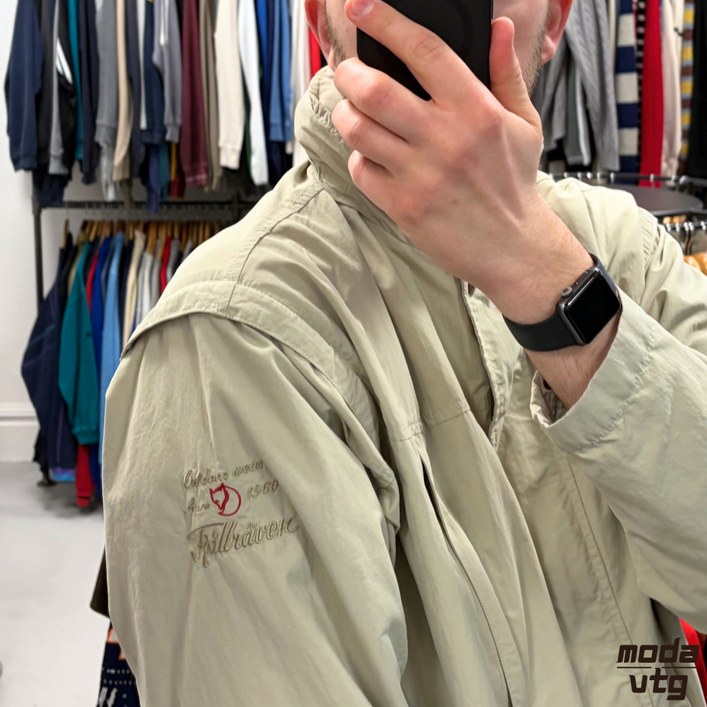 Vintage Y2K Fjällräven Jacket Beige XL G-1000 Field Coat Retro Removable Sleeves