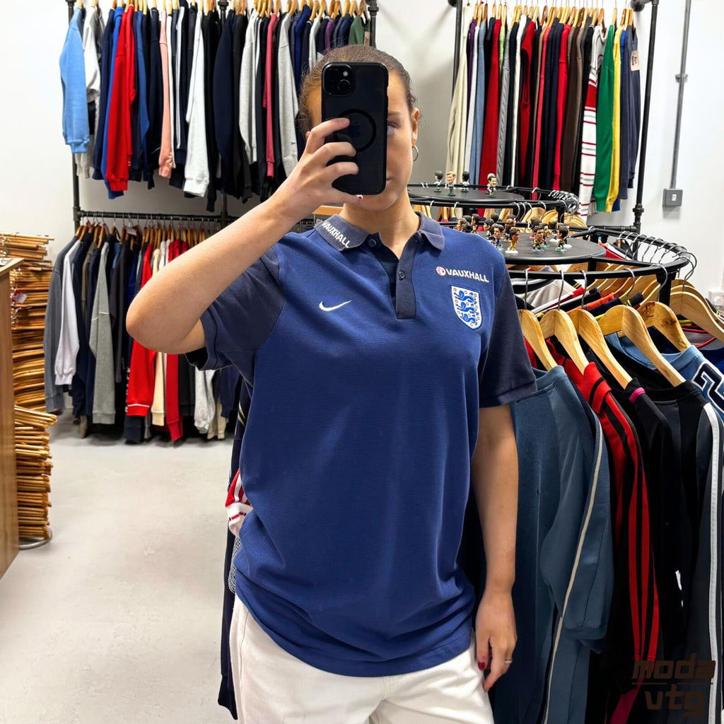 Vintage 2015/16 England Polo Navy Large Retro Nike Unisex