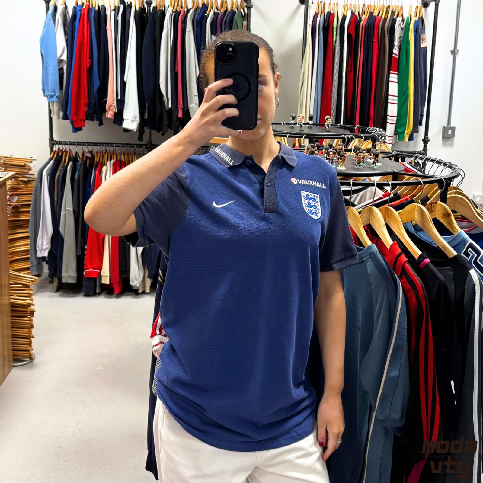 Vintage 2015/16 England Polo Navy Large Retro Nike Unisex