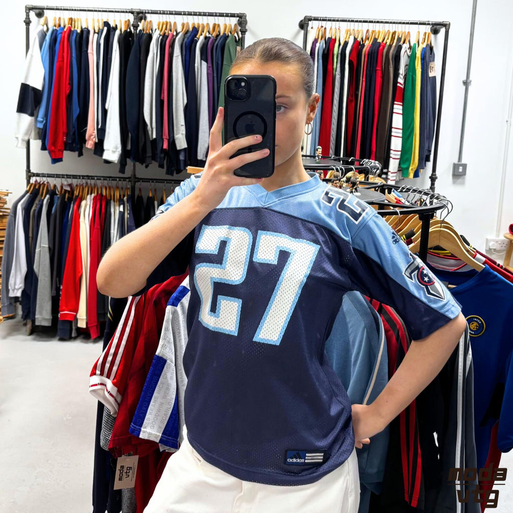 Vintage Y2K Tennessee Titans Jersey Blue Women’s Small Adidas Eddie George NFL