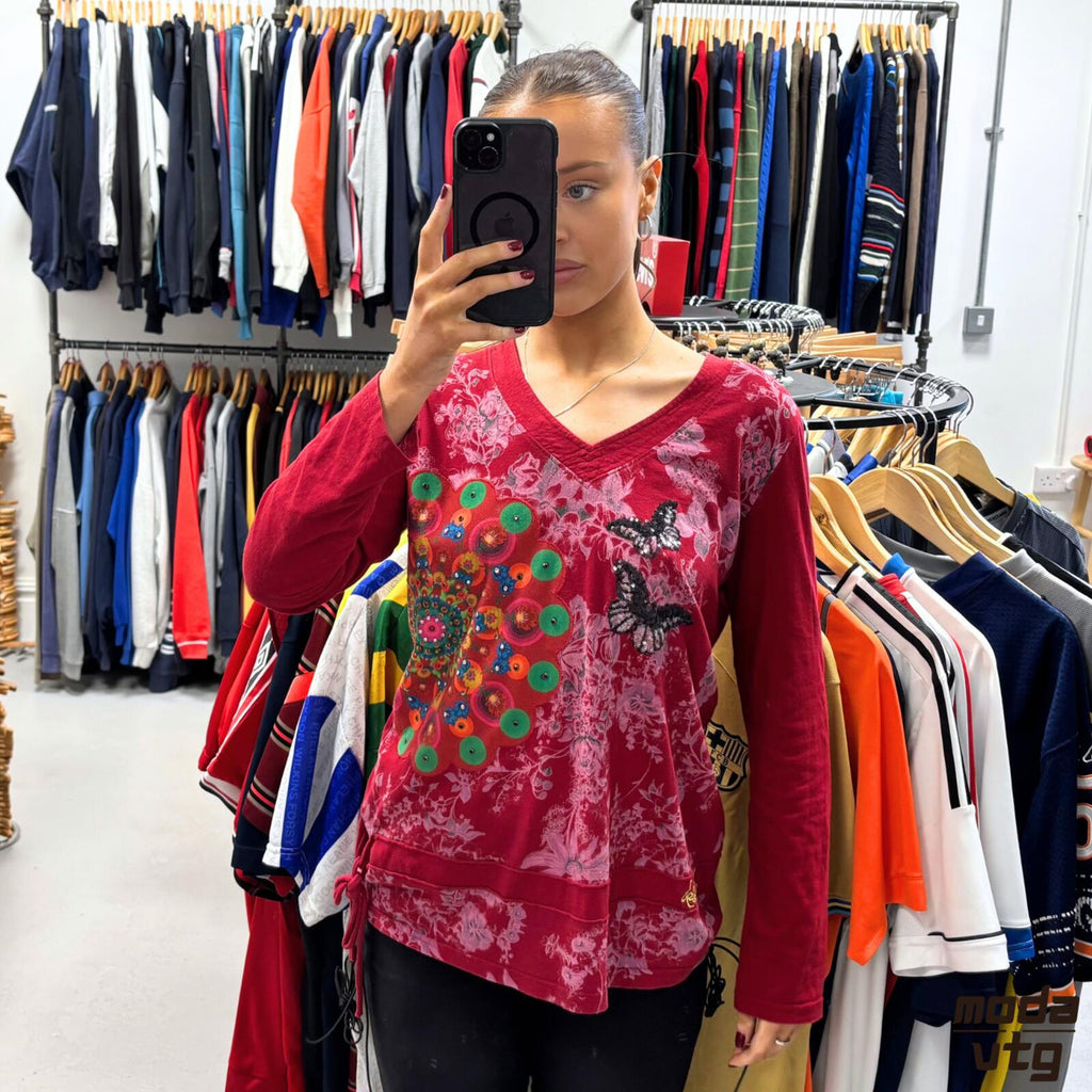 Vintage Y2K Desigual Top Red Summer Long Sleeve