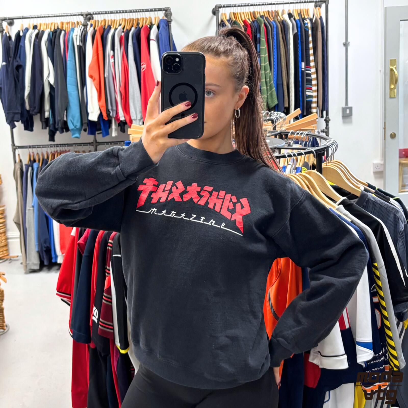 Vintage Y2K Thrasher Sweatshirt Black Small Retro Unisex