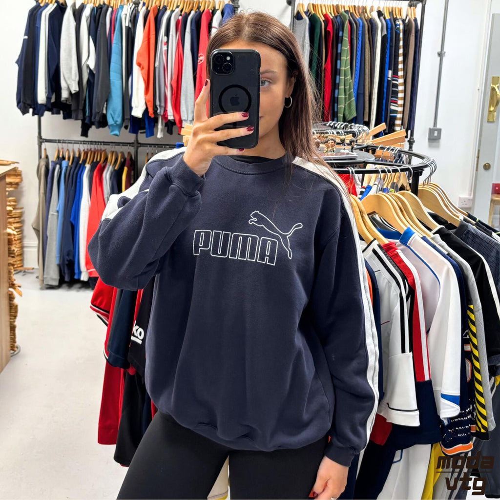 Vintage 90s Puma Sweatshirt Navy Small Retro Unisex