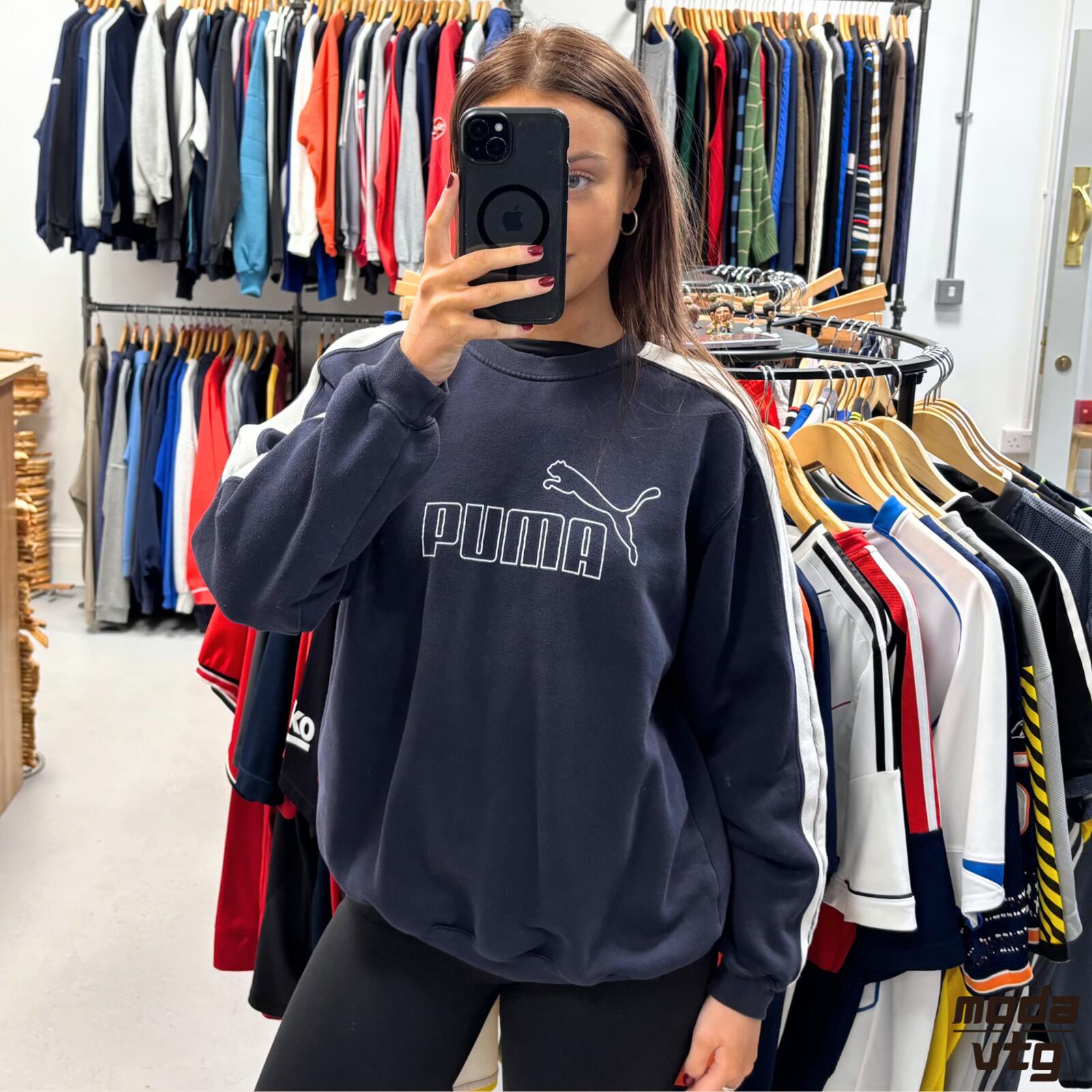 Vintage 90s Puma Sweatshirt Navy Small Retro Unisex