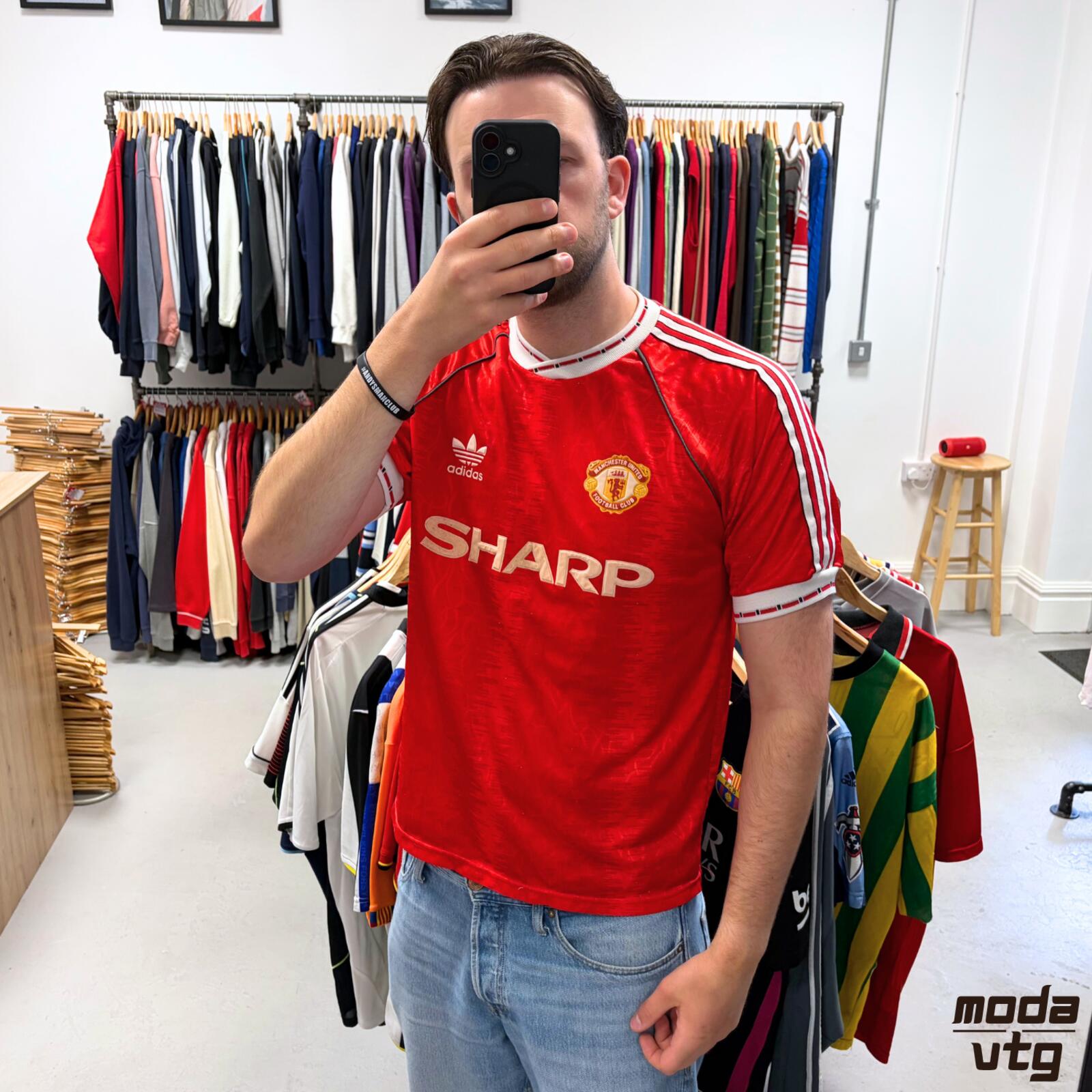 Vintage 1990/92 Manchester United Jersey Home Red Large Adidas Retro Unisex