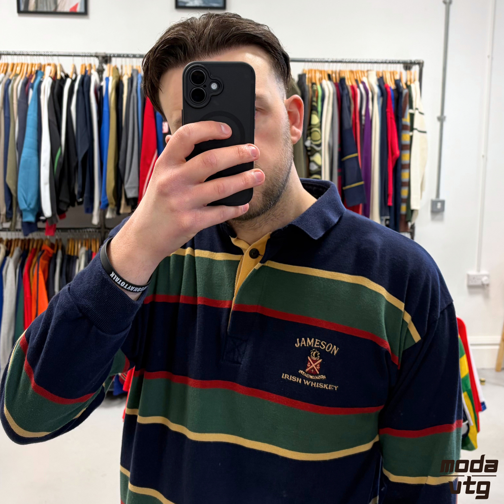 Vintage Y2K Jameson Irish Whisky Rugby Polo Large Striped