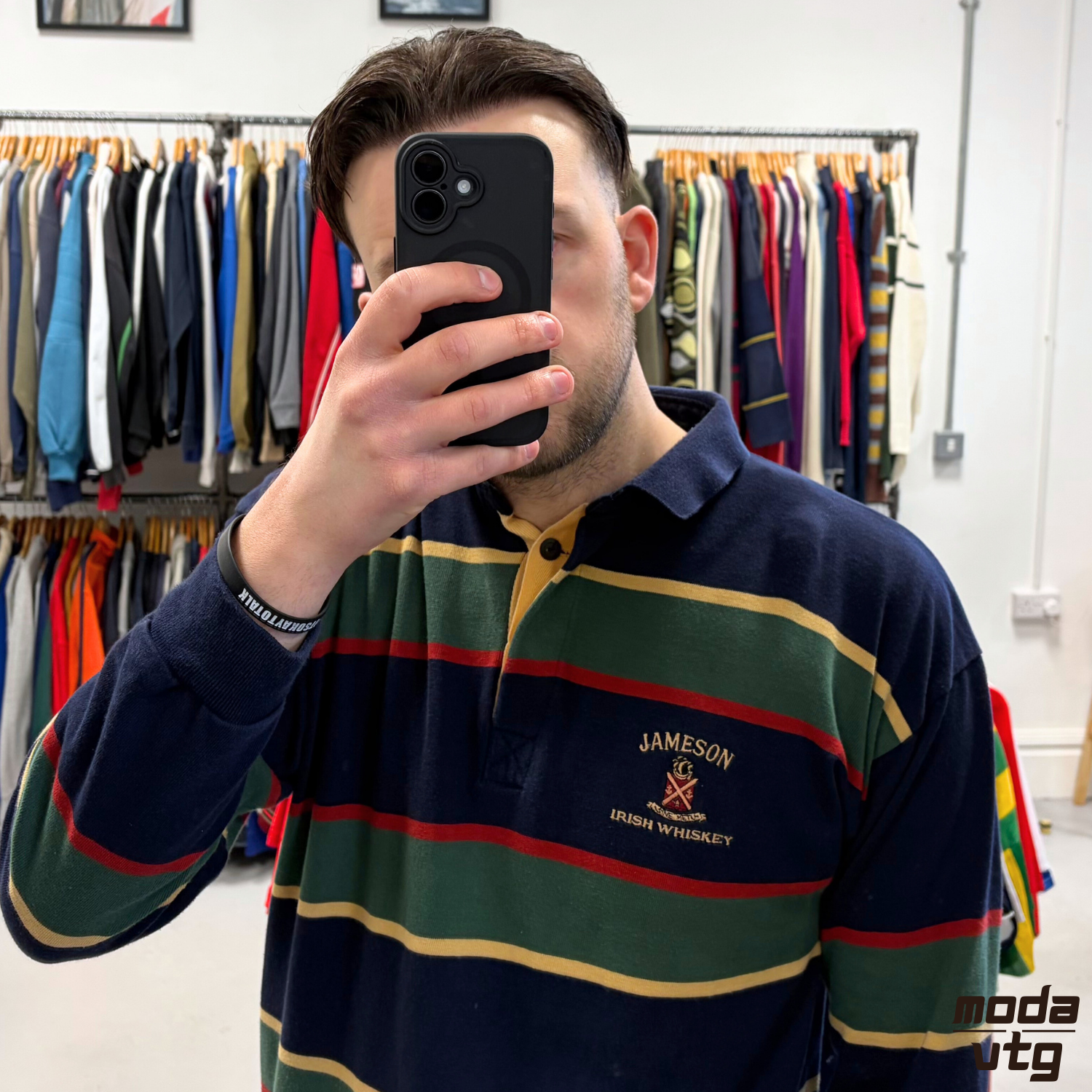 Vintage Y2K Jameson Irish Whisky Rugby Polo Large Striped