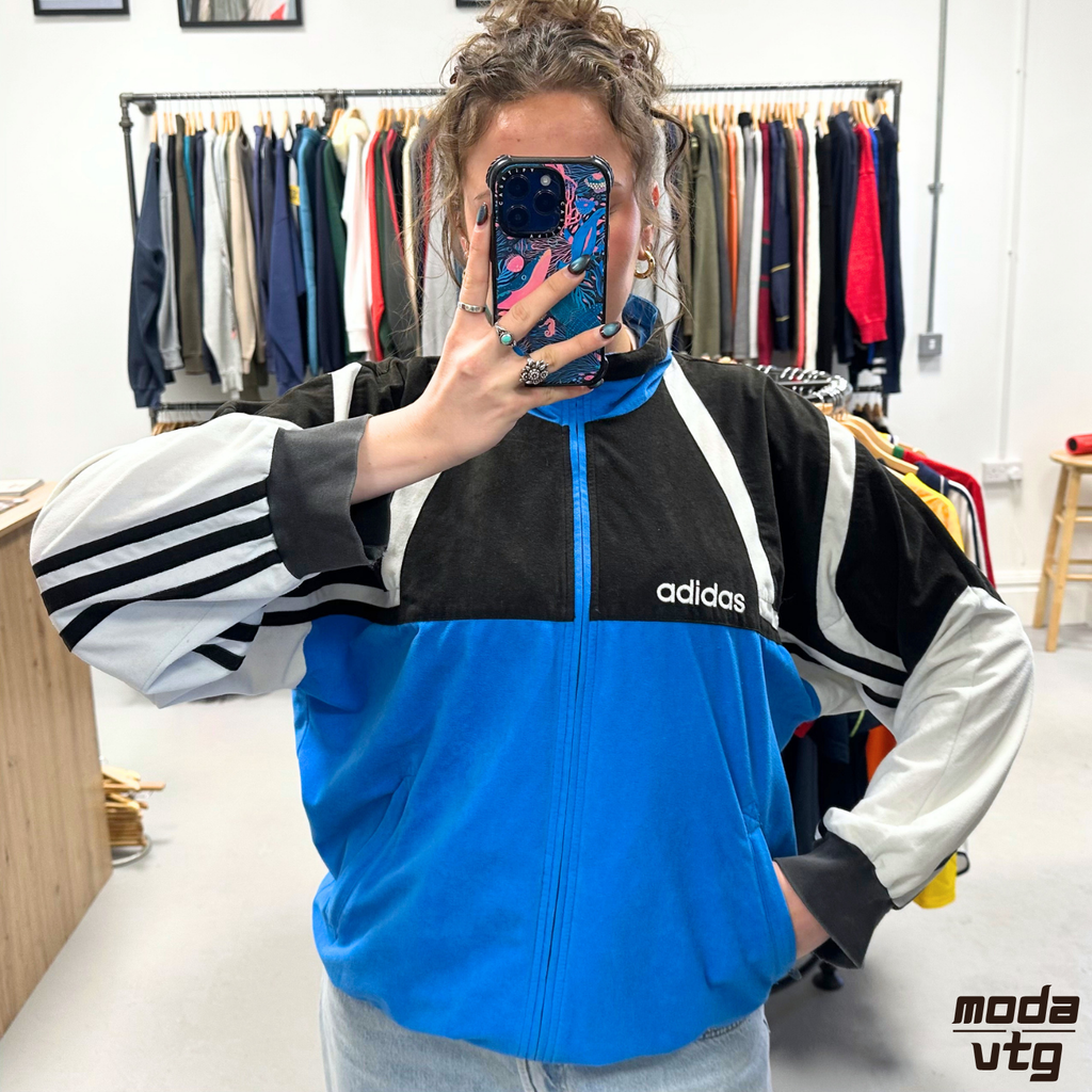 Vintage 90s Adidas Tracksuit Jacket Blue Large Retro Unisex Festival