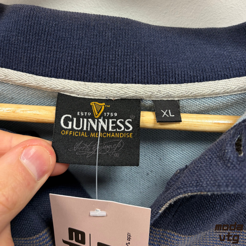 Vintage Y2K Guinness Polo Blue XL Retro Striped Unisex