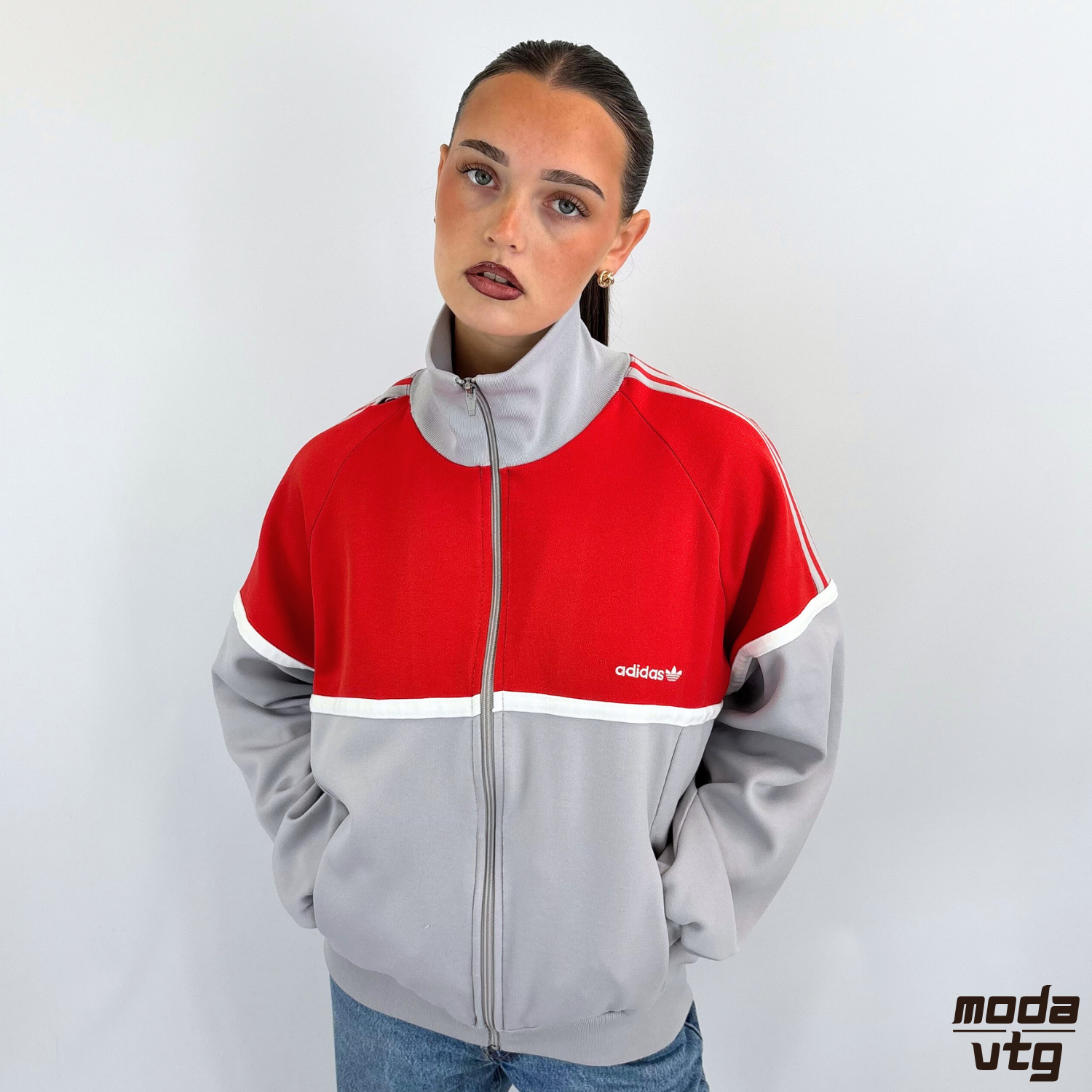 Vintage 80s Adidas Track Jacket Grey Medium Retro