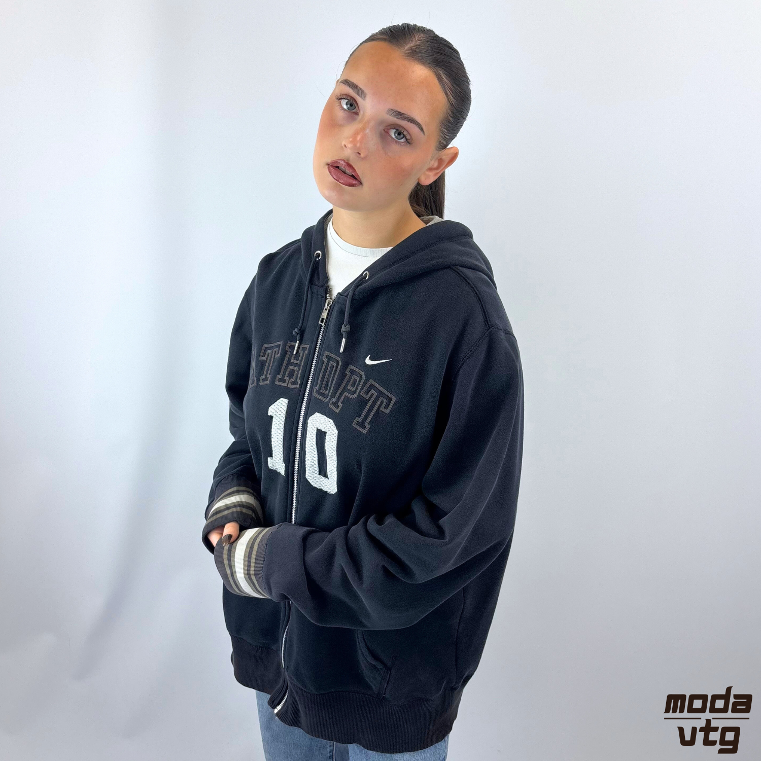 Vintage Y2K Nike Hoodie Navy Large Full Zip Embroidered