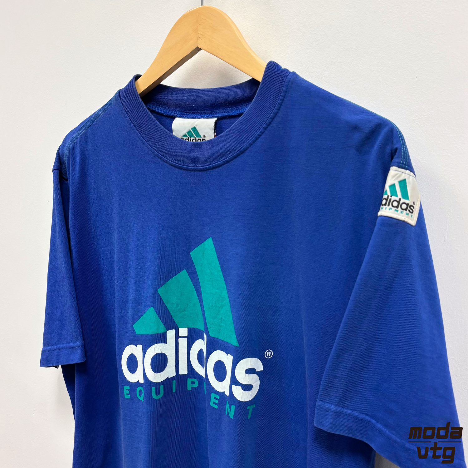Vintage 90s Adidas Equipment T-Shirt Blue XL