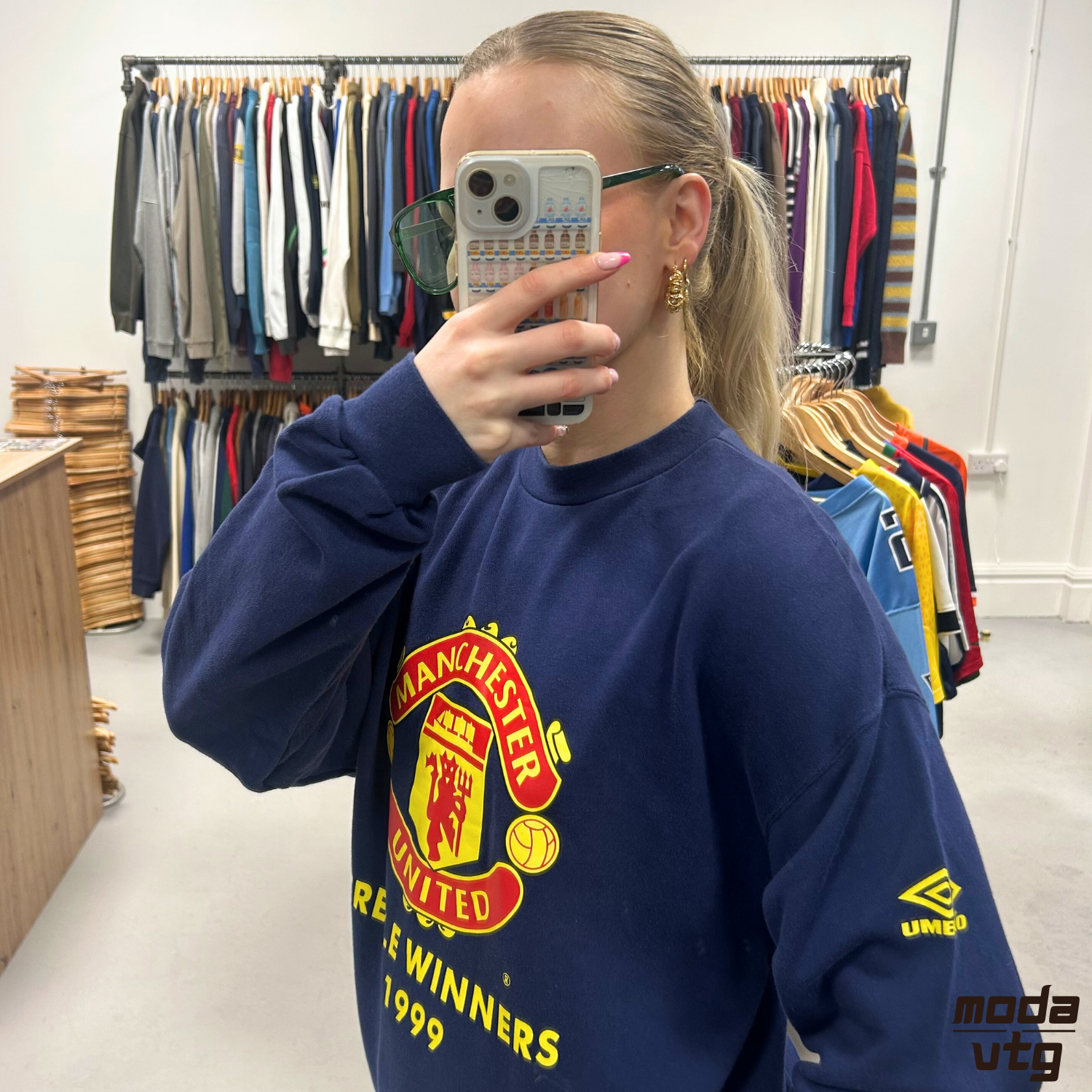 Vintage 1999 Manchester United Sweatshirt Navy Small Treble Winners Retro Umbro
