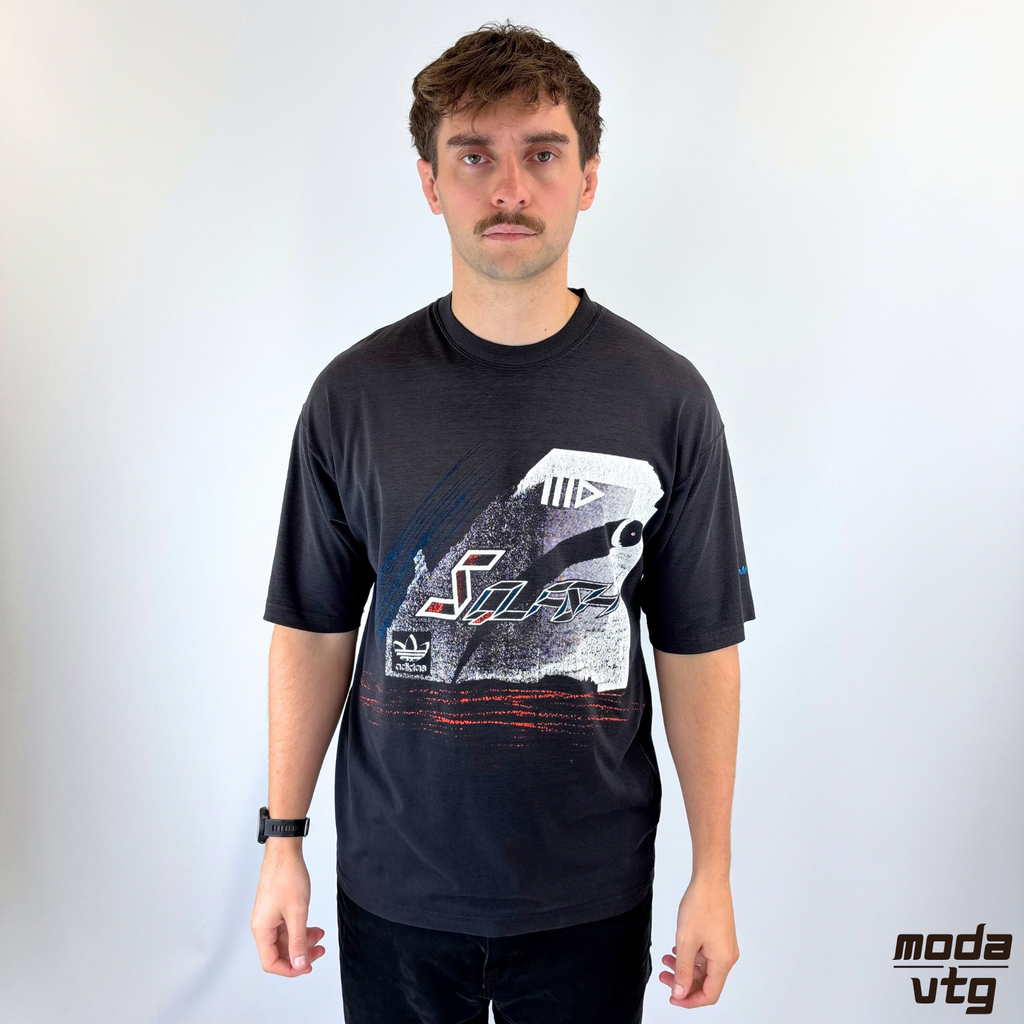 Vintage 90s Adidas T-Shirt Black Large Squash Graphic