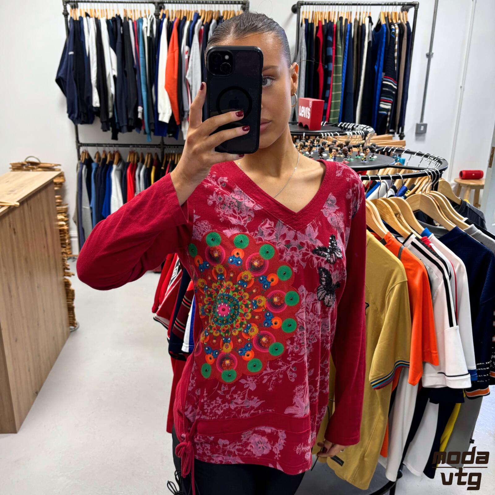 Vintage Y2K Desigual Top Red Summer Long Sleeve