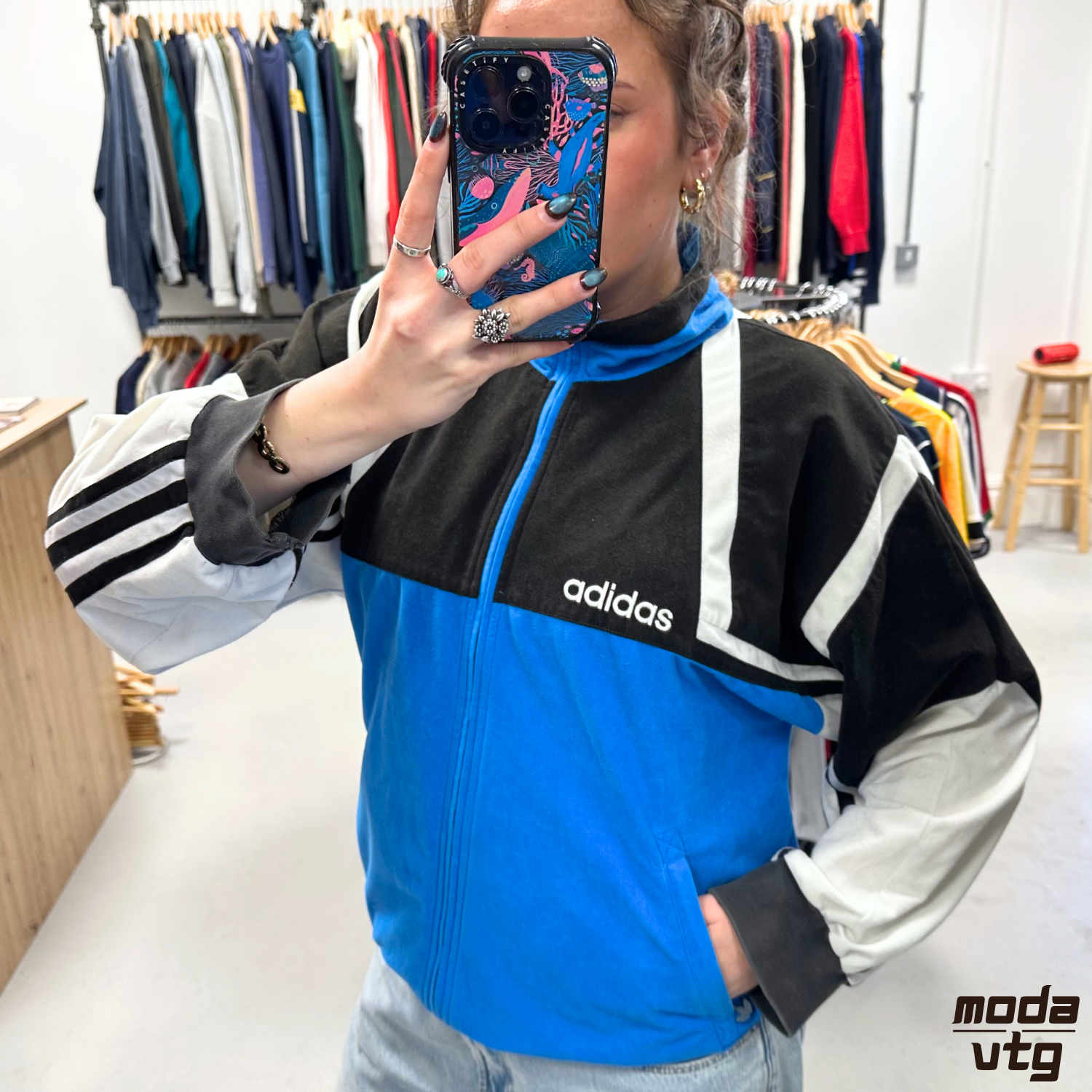 Vintage 90s Adidas Tracksuit Jacket Blue Large Retro Unisex Festival