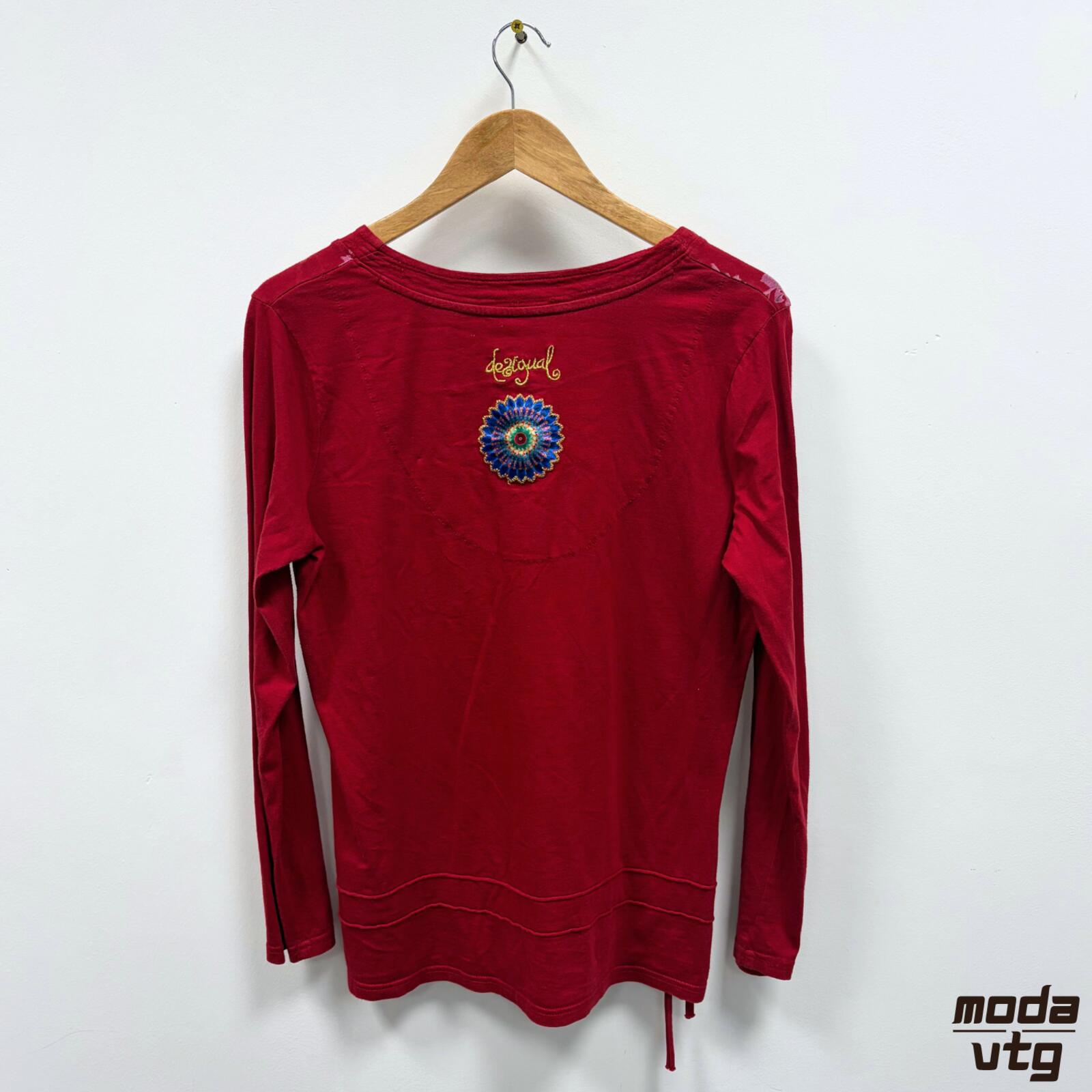 Vintage Y2K Desigual Top Red Summer Long Sleeve