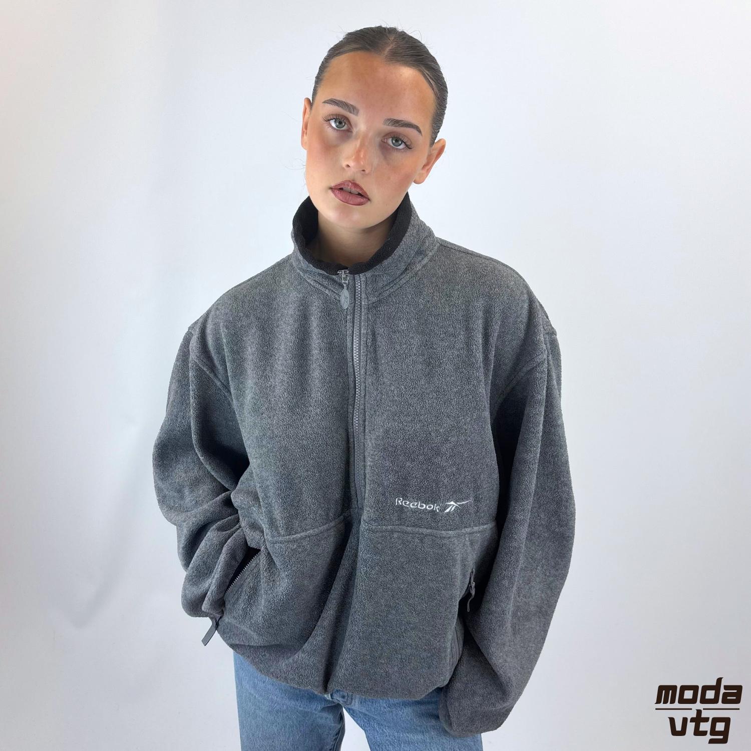 Vintage Y2K Reebok Fleece Grey Large Winter
