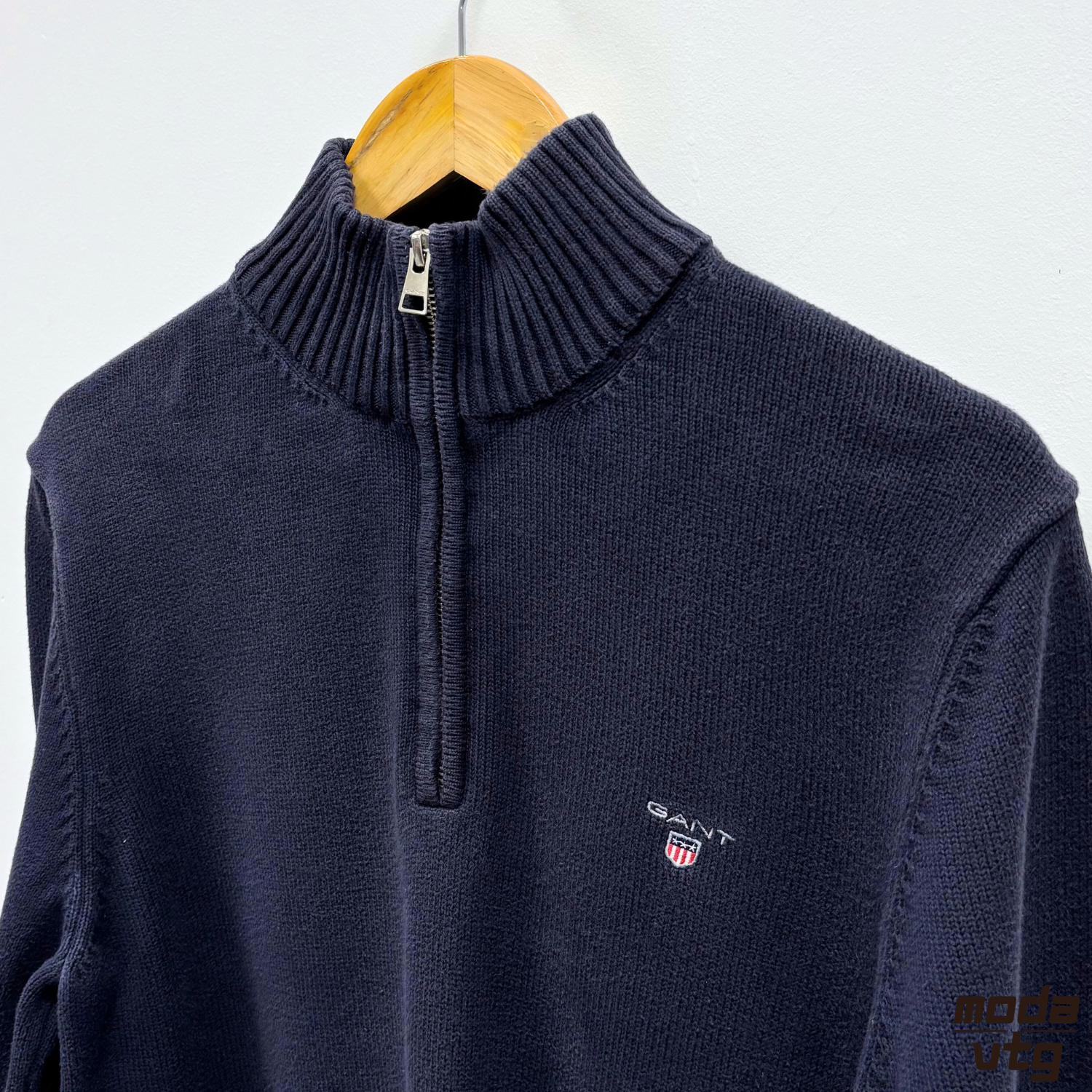 Vintage Y2K GANT Knitted Jumper Navy Large Quarter Zip