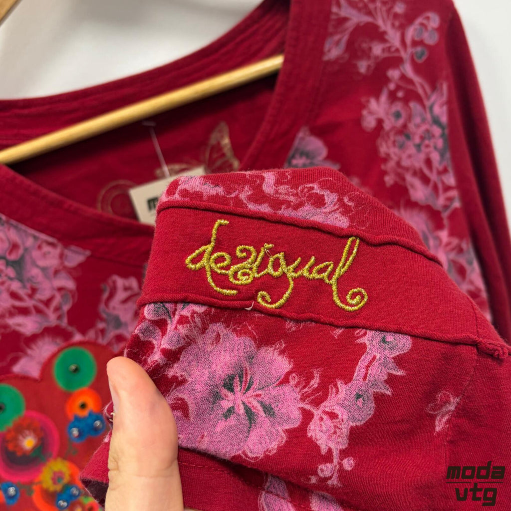 Vintage Y2K Desigual Top Red Summer Long Sleeve