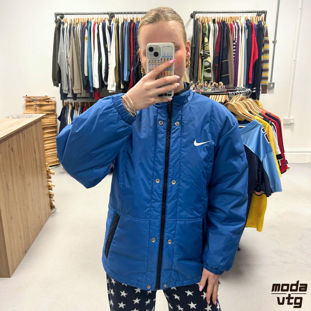 Vintage 90s Nike Coat Blue Medium Retro Unisex Puffer