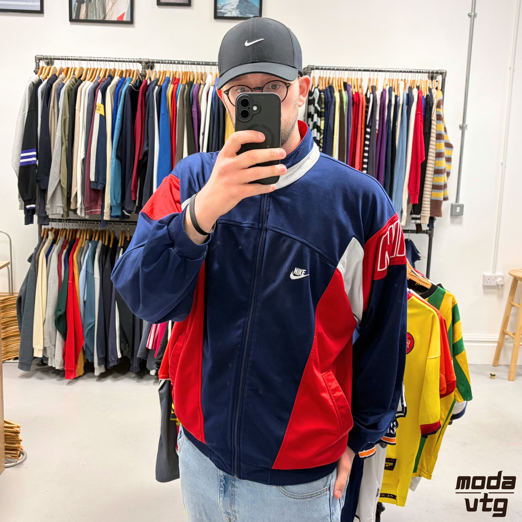 Vintage 90s Nike Track Jacket Navy XL Retro Spellout Festival Unisex