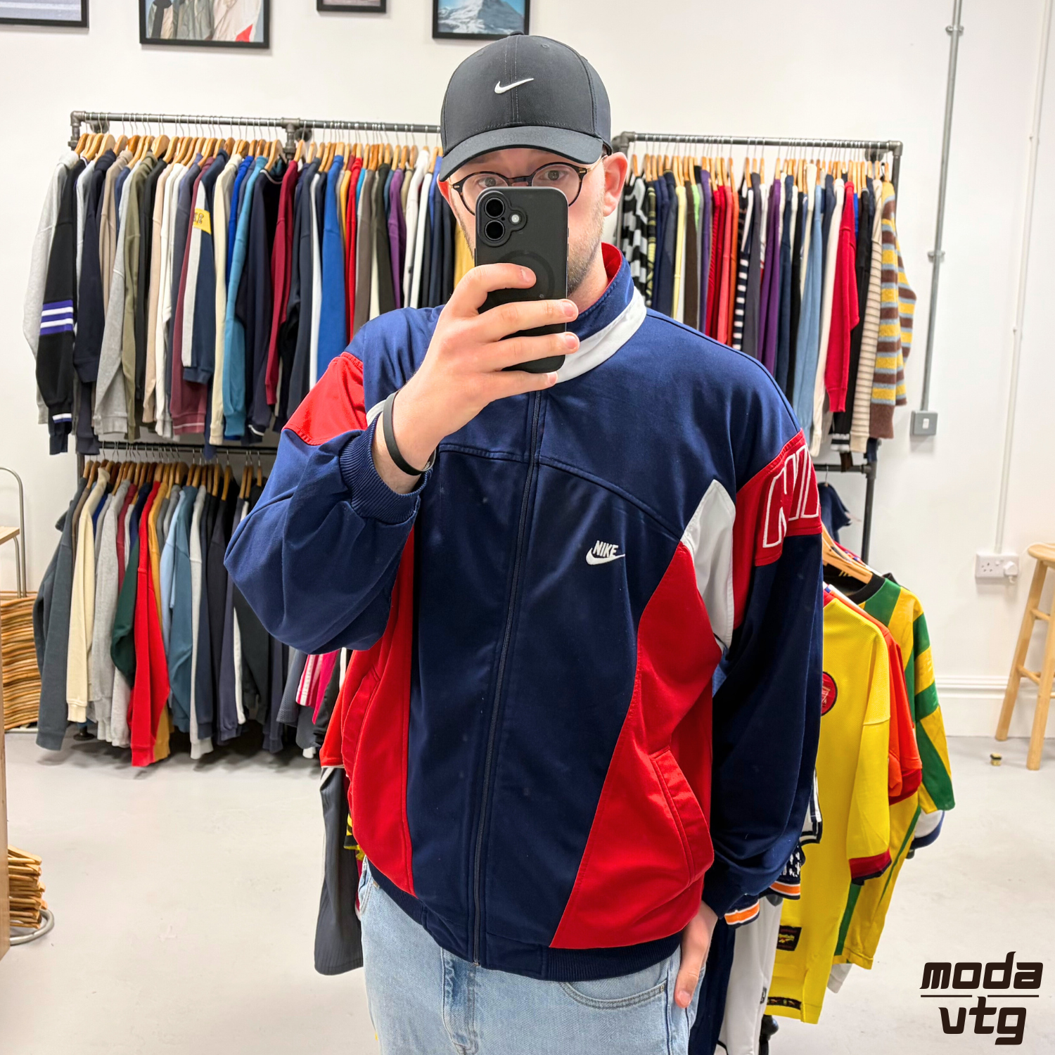 Vintage 90s Nike Track Jacket Navy XL Retro Spellout Festival Unisex