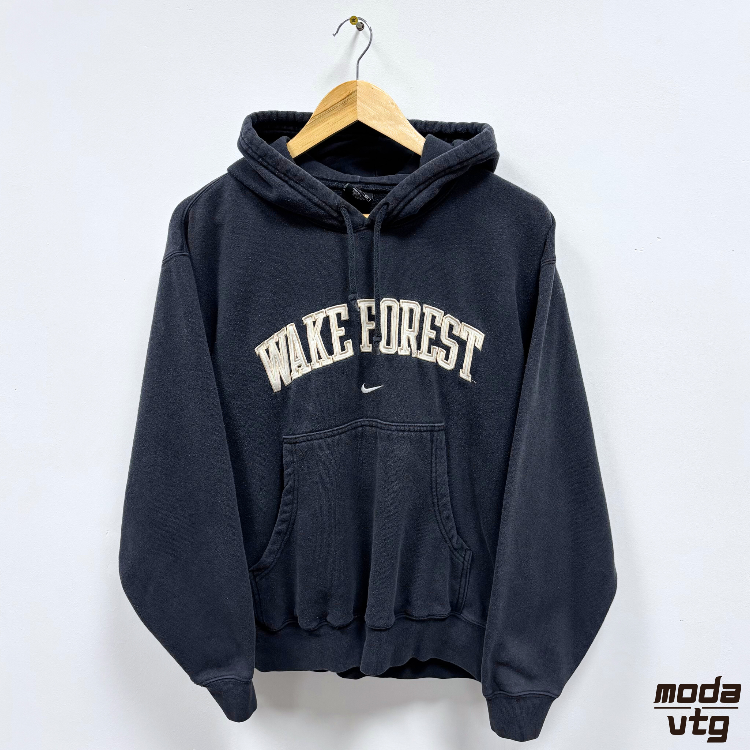 Vintage 90s Nike Hoodie Black Small Retro Wake Forest University Spell Out