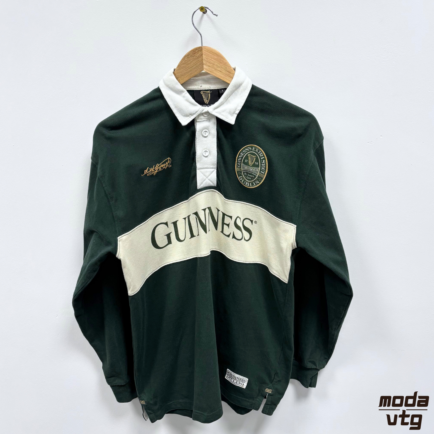 Vintage Y2K Guinness Rugby Polo Green Medium