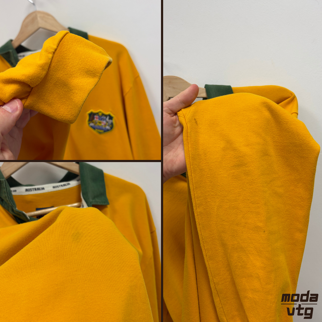 Vintage 90s Australian Rugby Polo Yellow Large Retro Unisex Chak Sports