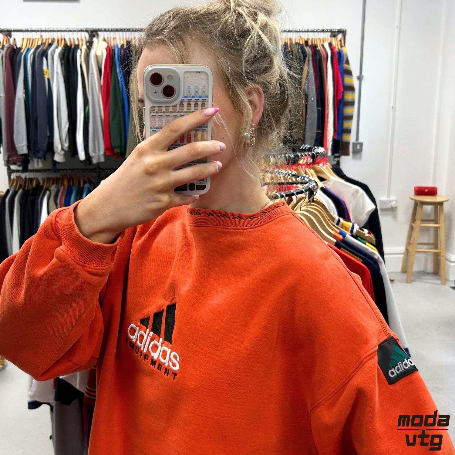 Vintage 90s Adidas Equipment Sweatshirt Orange Medium Retro Unisex