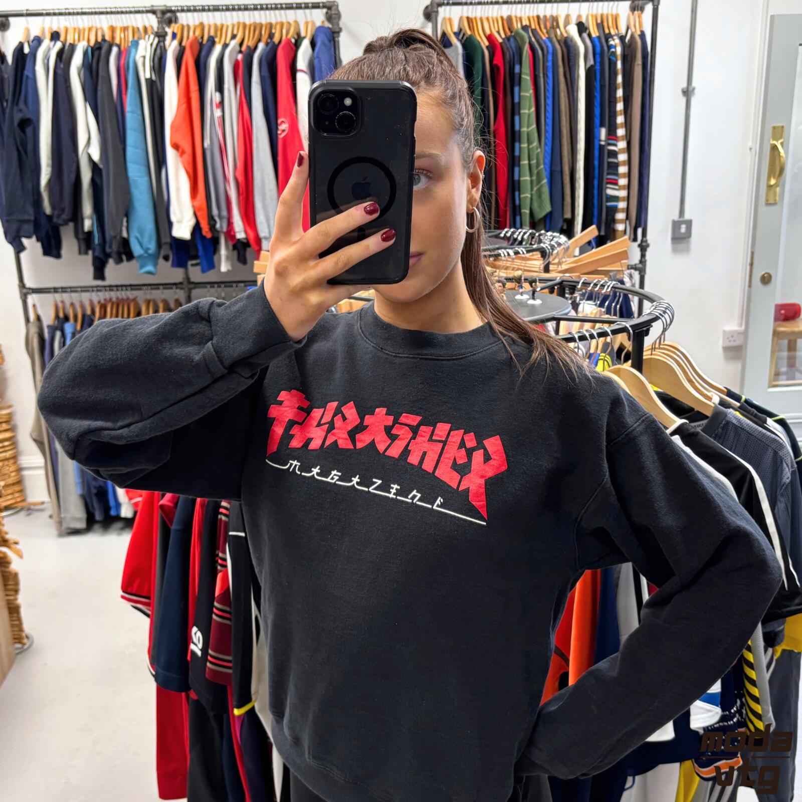 Vintage Y2K Thrasher Sweatshirt Black Small Retro Unisex