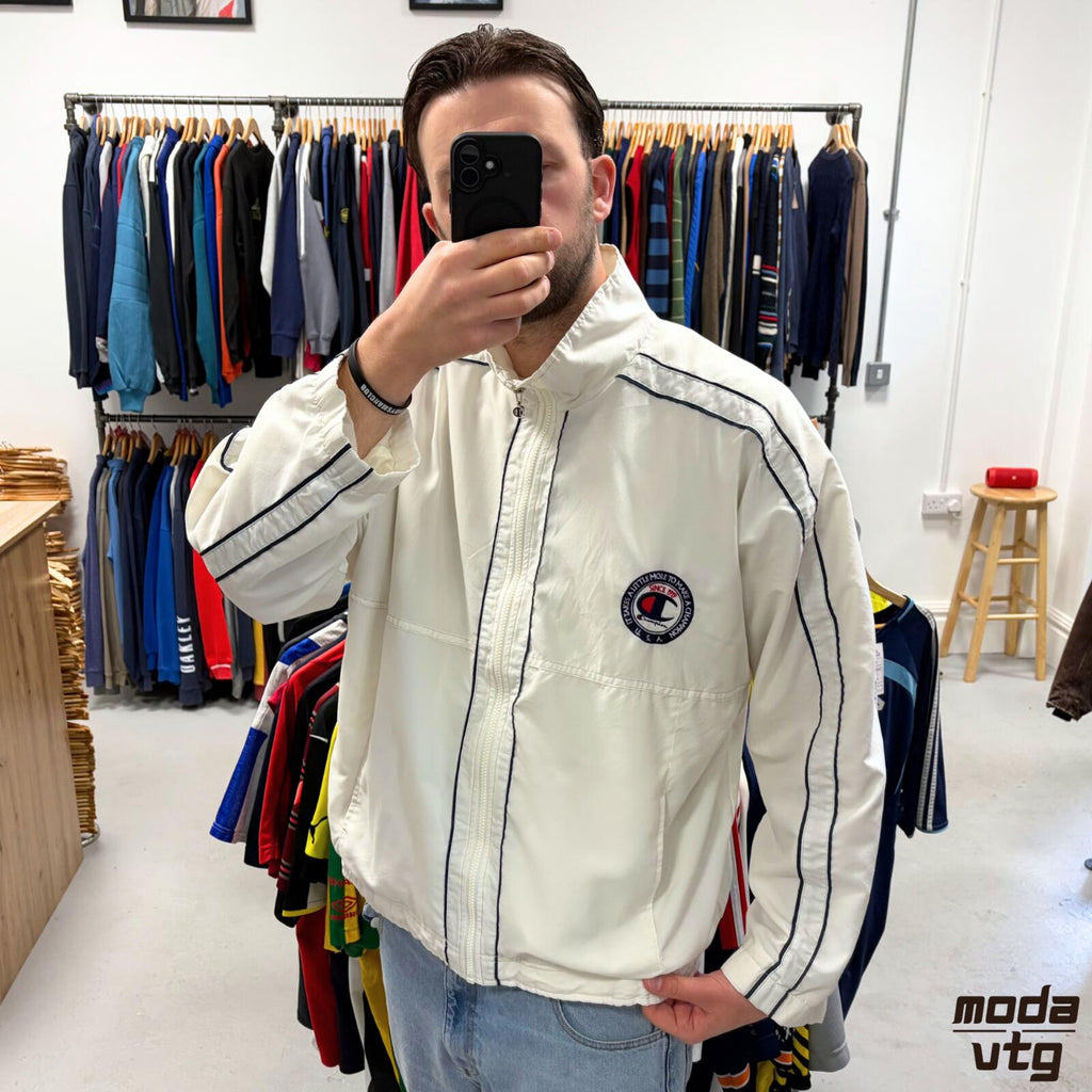 Vintage Y2K Champion Track Jacket White XL Retro Festival