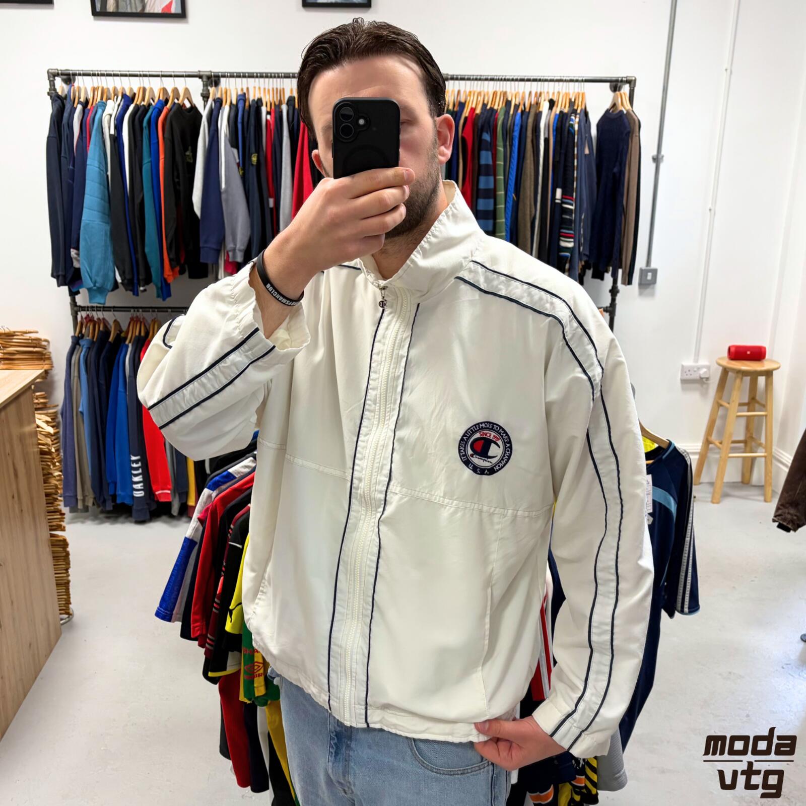 Vintage Y2K Champion Track Jacket White XL Retro Festival