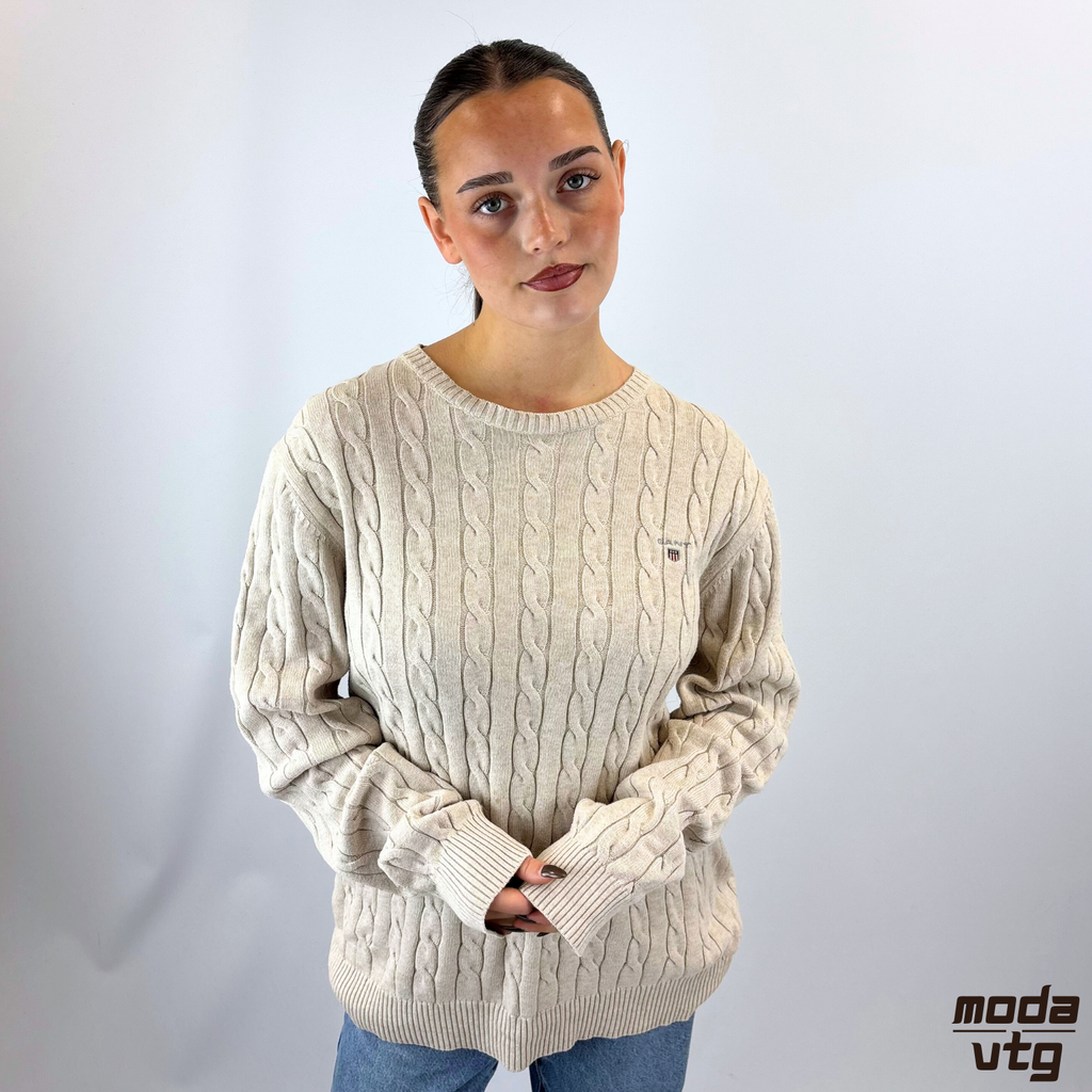 Vintage Y2K GANT Knitted Jumper Beige Medium Cable