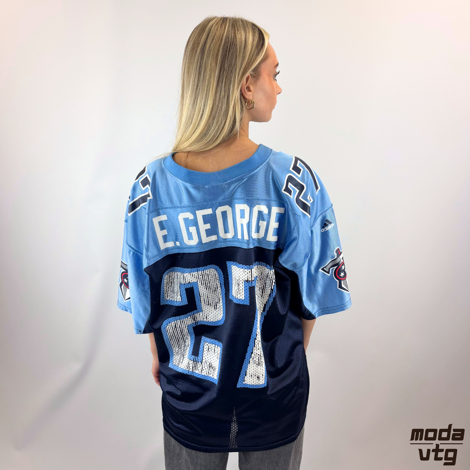 Vintage Y2K Adidas Tennessee Titans Jersey Blue Large #27 Eddie George NFL