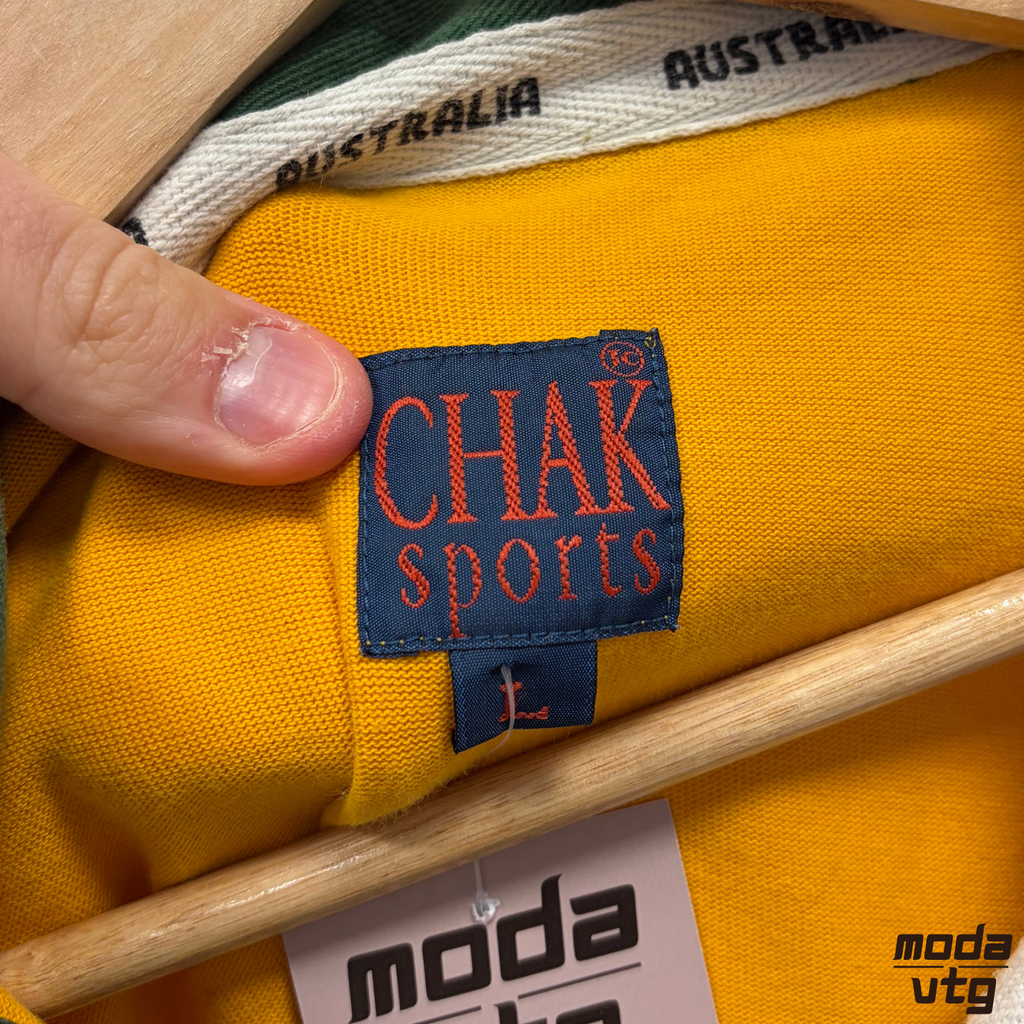 Vintage 90s Australian Rugby Polo Yellow Large Retro Unisex Chak Sports