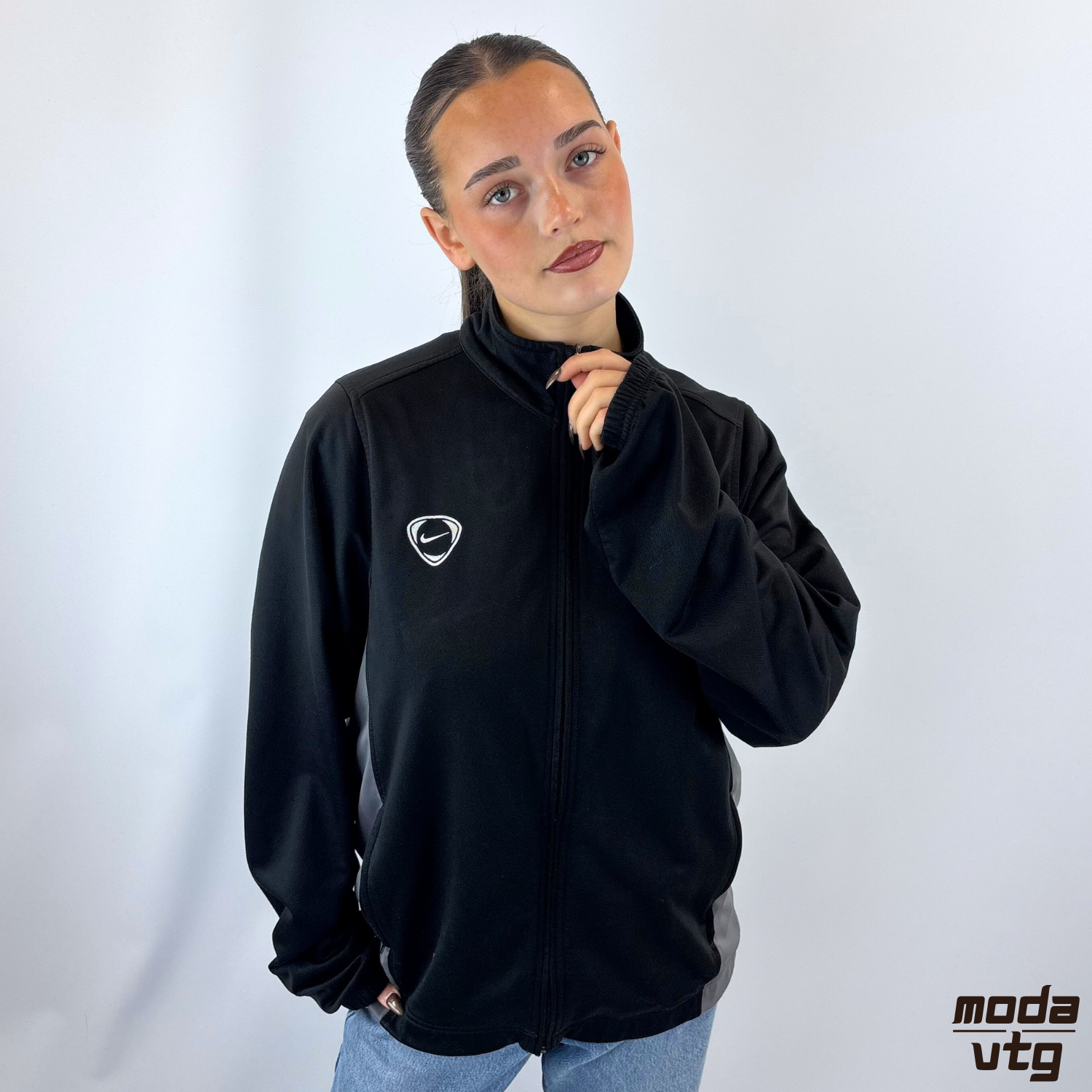 Vintage Y2K Nike Track Jacket Black Medium T90 Total 90 Retro