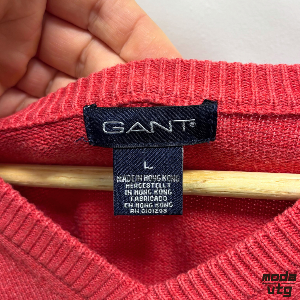 Vintage 90s GANT Knitted Jumper Red Large V Neck