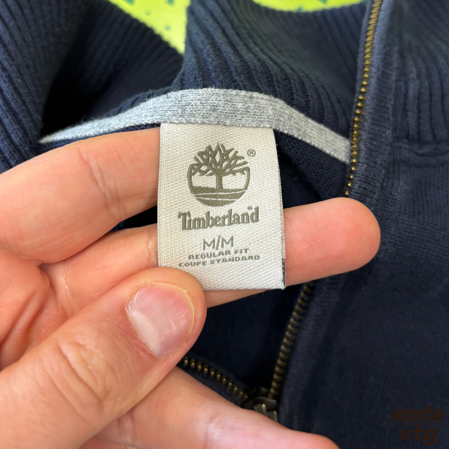 Vintage Y2K Timberland Knitted Jumper Navy Medium Quarter Zip