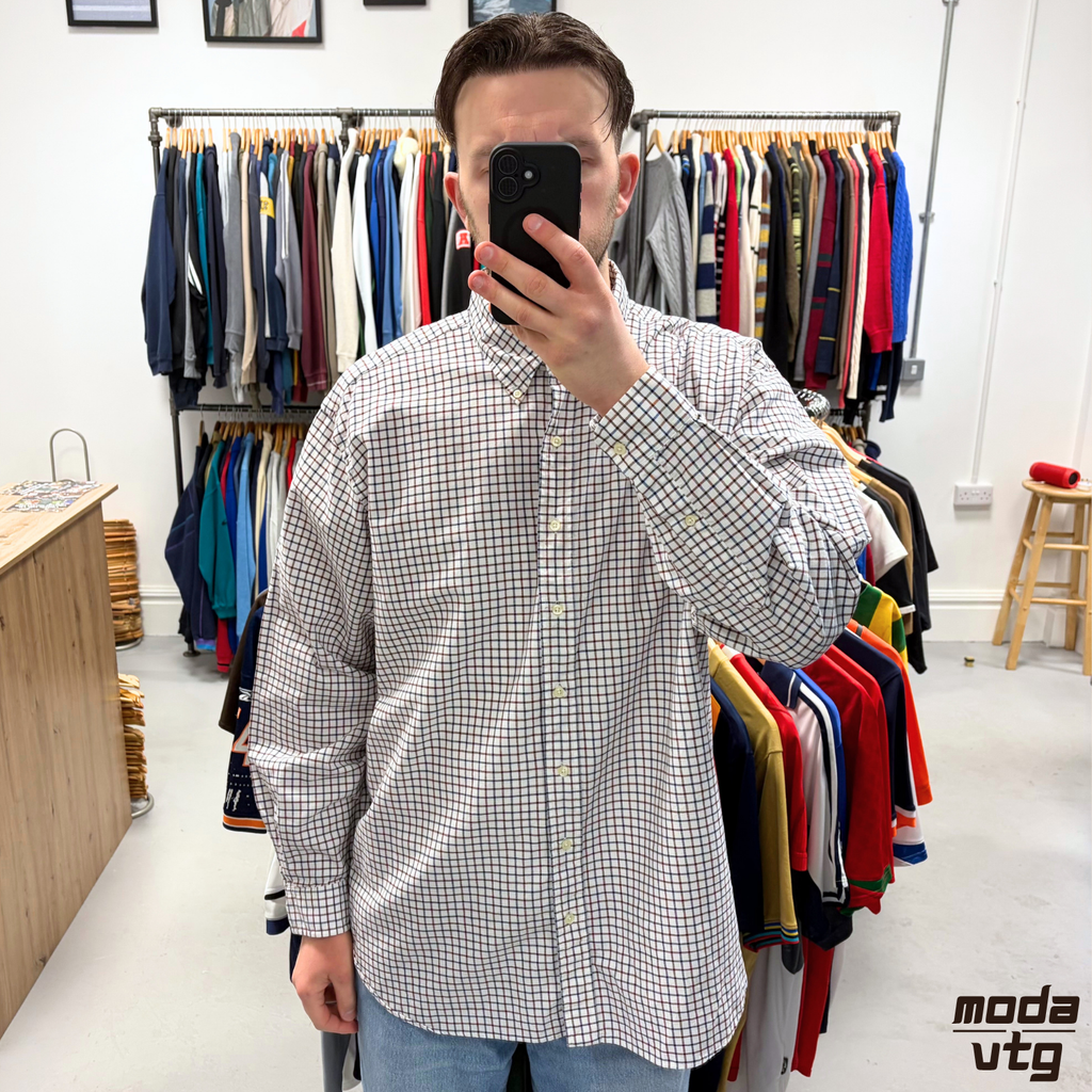 Vintage Y2K Ralph Lauren Shirt White XXL Retro Cotton Gingham