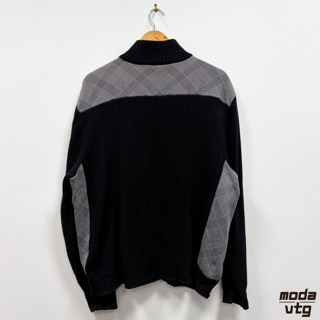 Vintage Y2K Quiksilver Knitted Jumper Black Large Retro Unisex Full Zip