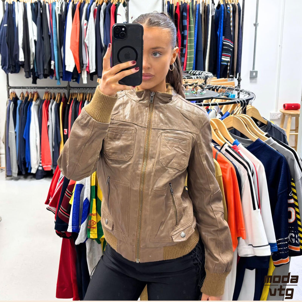 Vintage Y2K ONLY Leather Jacket Brown Women’s Medium Retro