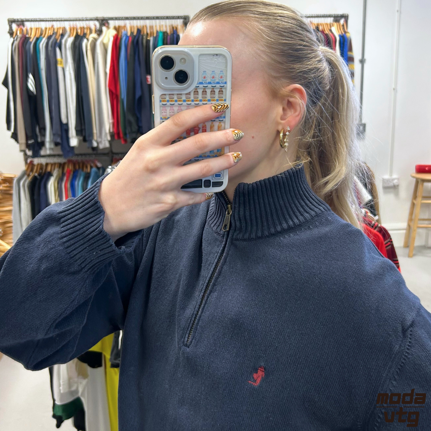 Vintage 90s Marlboro Knitted Jumper Navy Large Retro Unisex Quarter Zip