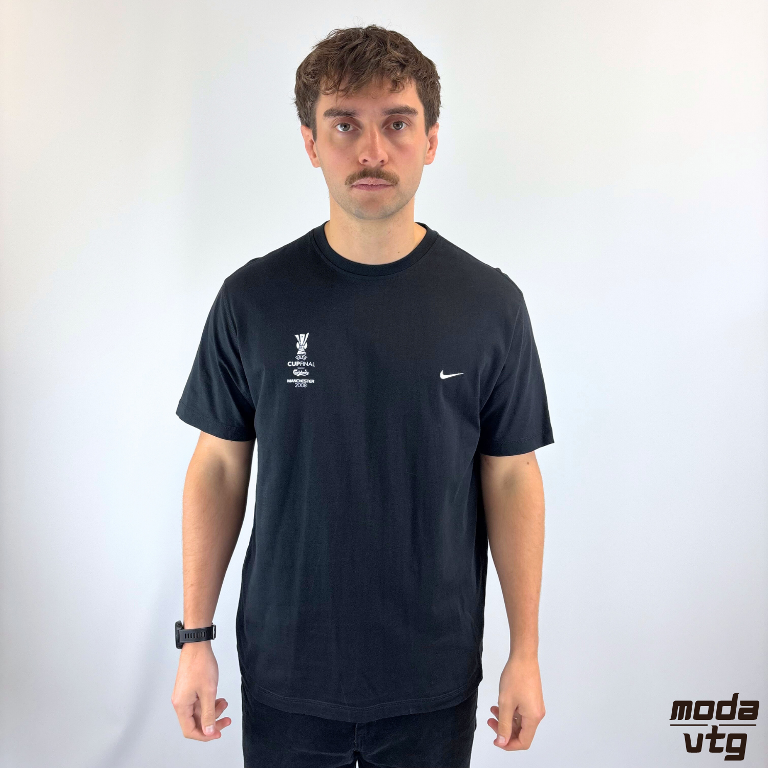 Vintage Y2K Nike T-Shirt Black Large Europa League 2008 Promo