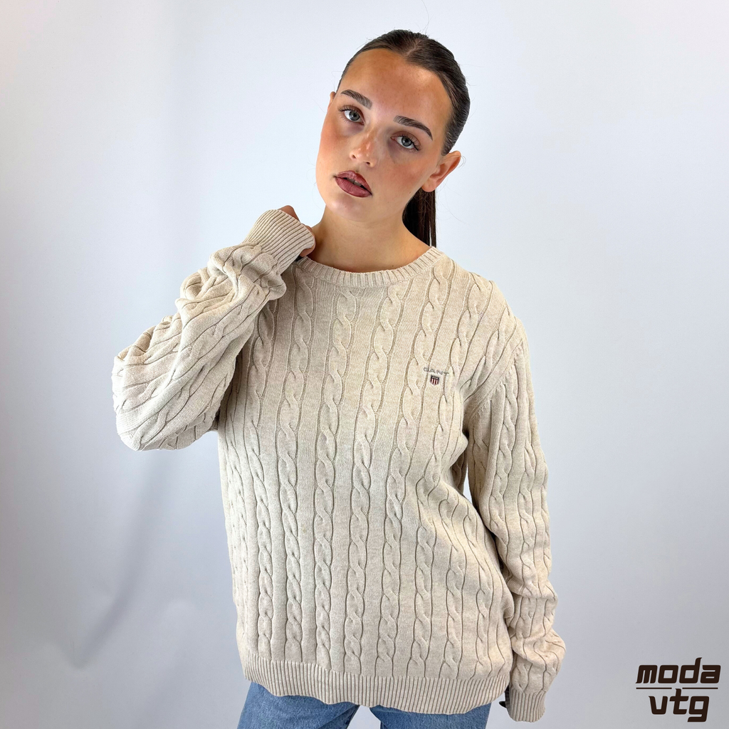 Vintage Y2K GANT Knitted Jumper Beige Medium Cable