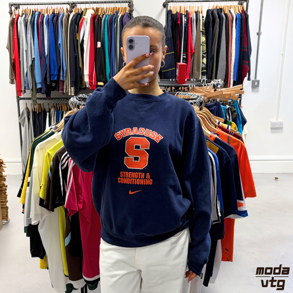 Vintage 90s Nike Sweatshirt Navy Small Syracuse Unisex Retro