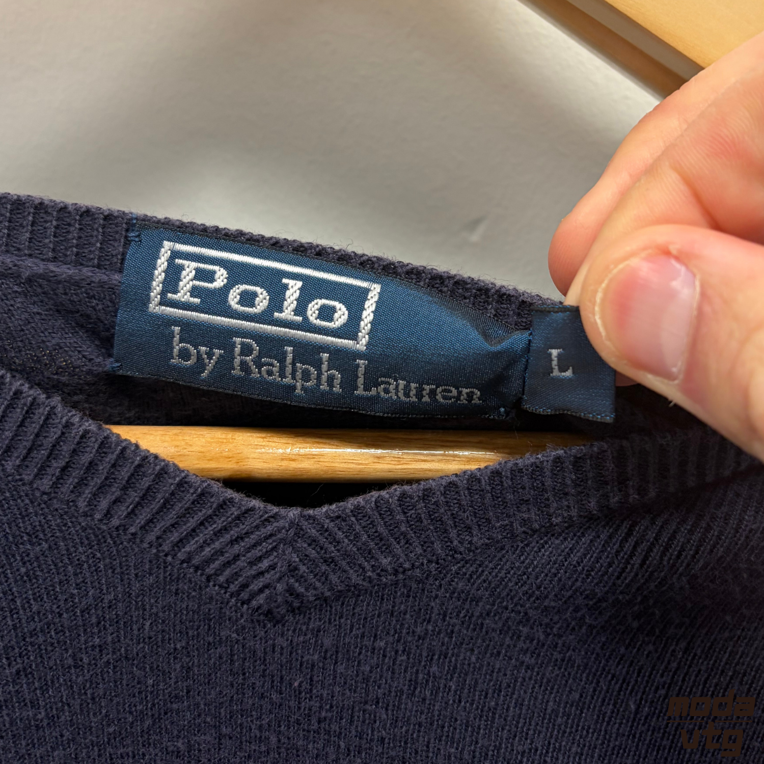 Vintage 90s Ralph Lauren Knitted Jumper Navy Medium Unisex Retro V-Neck Cotton