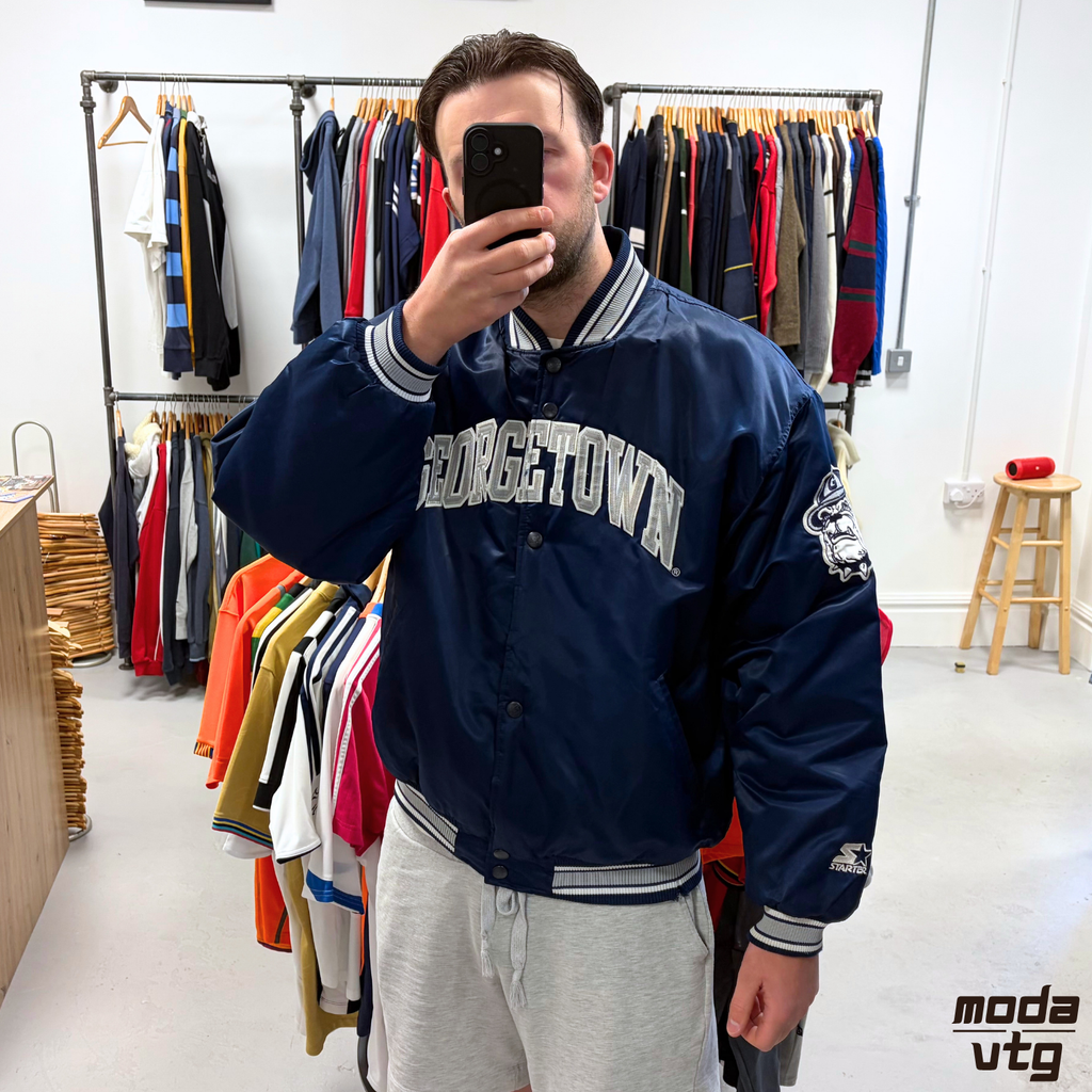Vintage 90s Georgetown Varsity Jacket Navy XL Starter Unisex Retro Puffer
