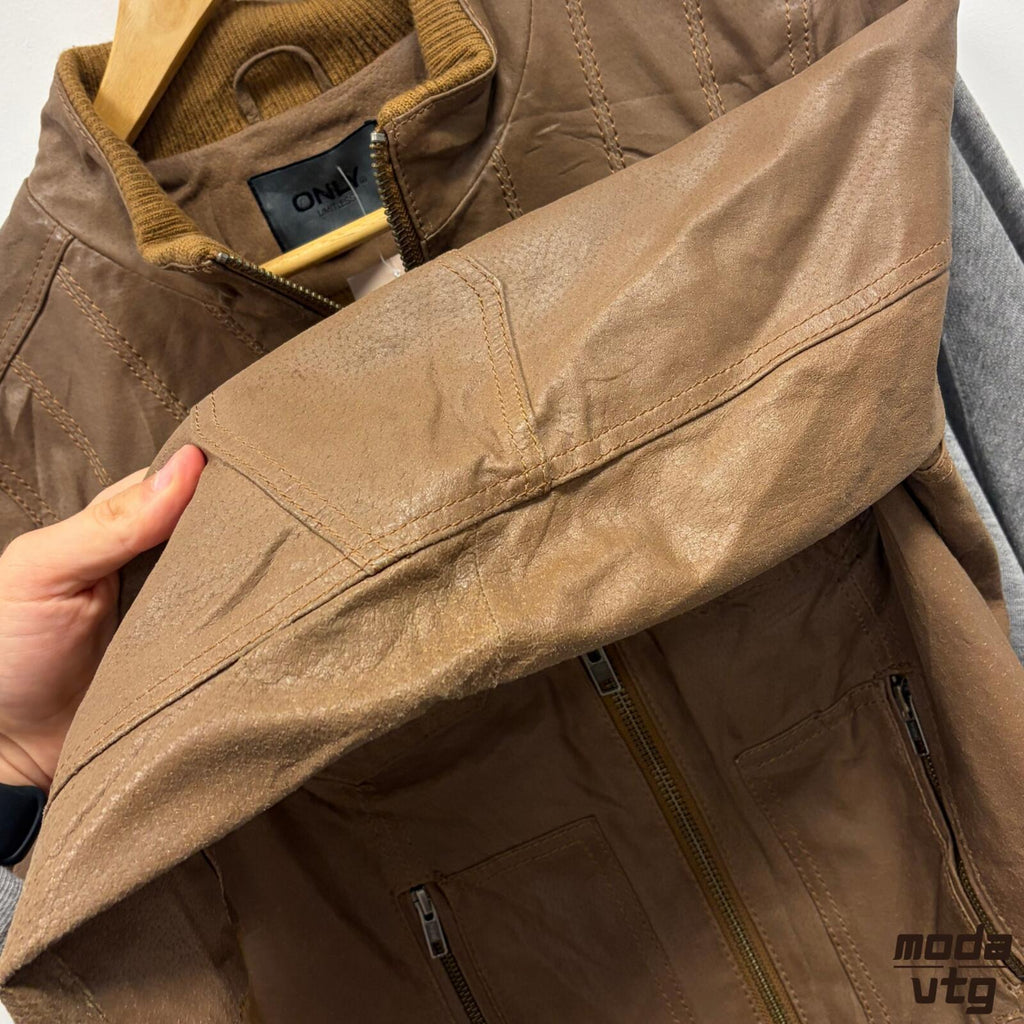 Vintage Y2K ONLY Leather Jacket Brown Women’s Medium Retro